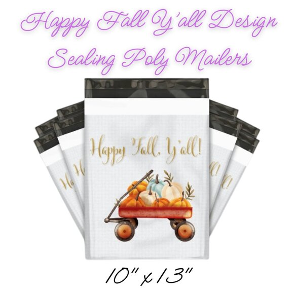 Happy Fall Y'all Design Sealing Poly Mailers ~ Qty 20 ~ Size 10x13 - Picture 3 of 3